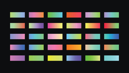 Collection of vibrant gradient swatches arranged in a grid pattern against a dark background