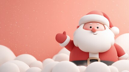 Cute Santa Claus Waving From Fluffy Clouds During the Christmas Season, Spreading Holiday Cheer and Joy to All