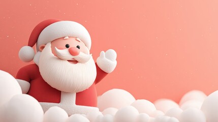 Cheerful Santa Claus Waving From a Cloud in a Festive Pastel Scene During Holiday Season