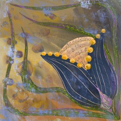 Stylized floral art illustration with abstract decorative flower design