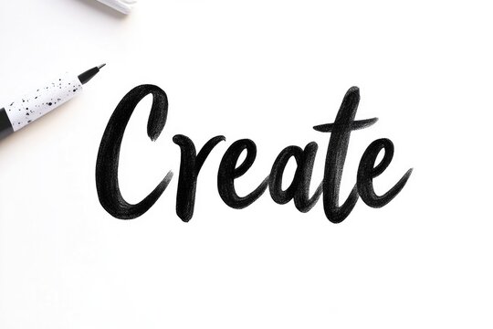 Naklejki Create your vision: inspirational handwritten calligraphy in black ink on white background
