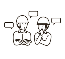 仕事について話す土木技師の男性二人のイラスト　線画のみ