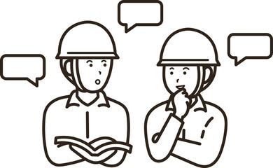 仕事について話す土木技師の男性二人のイラスト　線画のみ