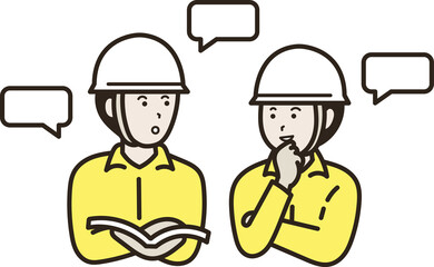 仕事について話す土木技師の男性二人のイラスト