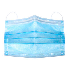 Blue pleated face mask with ear loops, isolated on black