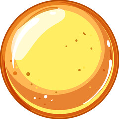 Glossy yellow sphere with orange border and small brown speckles on a transparent background