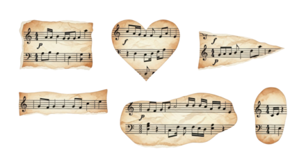 Sheet music design elements in vintage style isolated PNG with Transparent Background