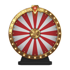 Fortune wheel with red and white stripes on transparent background
