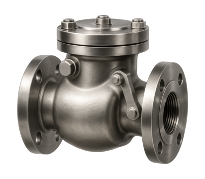 Durable swing check valve for regulating water flow in large pipelines in light industry.