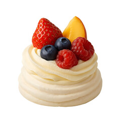 Mini pavlova with cream and fresh fruit on transparent background.
