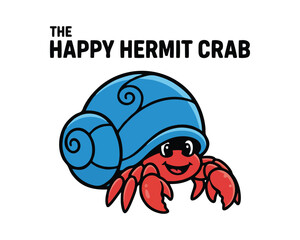 Happy Hermit Crab Mascot: Beach, Ocean, Cute Animal, and Nautical Vector