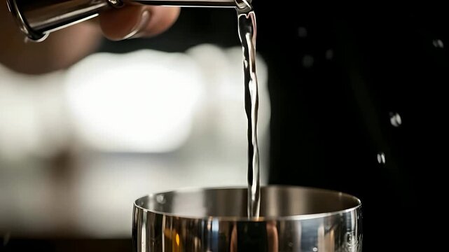 Bartender Pouring Alcohol from Jigger into Shaker in Slow Motion
