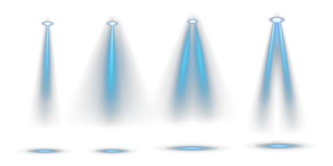 Professional blue spotlight set shining in symmetry with clean, futuristic energy. Ideal for stage lighting, performance scenes, or advertising visuals. Transparent PNG cutout.