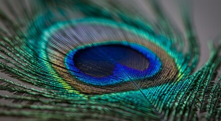 Close up of vibrant peacock feather details showing eye spot and texture