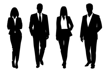 business people silhouettes in formal attire on white background