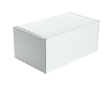 A simple, white, rectangular box, photographed against a black background