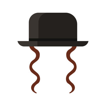 Isolated black hat with brown payot symbolizing Jewish tradition on white background vector illustration
