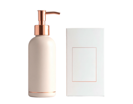 A stylish skincare bottle and its box set on a dark surface, minimal aesthetic