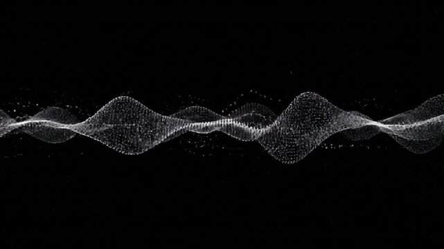 A wavy, particle-based data visualization floats in the darkness of a deep space background - Powered by Adobe