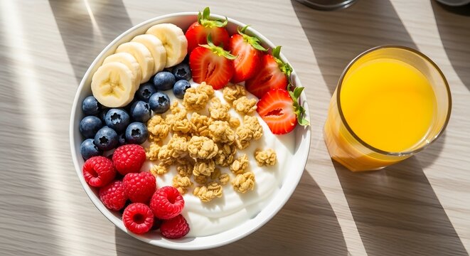 Healthy breakfast bowl with fresh fruit and granola