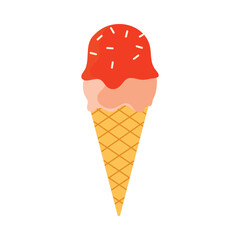 Colorful isolated gelato cone with two scoops and sprinkles on white background vector illustration