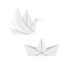Simple isolated origami crane and boat on white background for Japanese culture and craft vector illustration