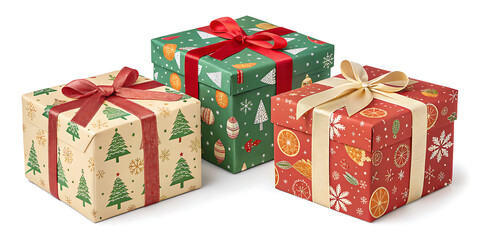 Festive 3D Illustration of Christmas Gift Boxes in a Row
