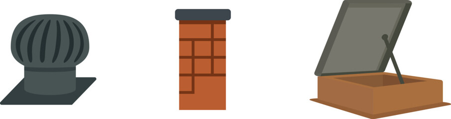 Rooftop elements strip vent chimney and skylight