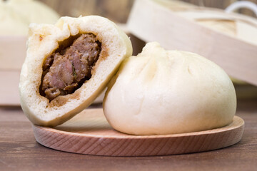 Halved Steamed Meat Bun Traditional Breakfast Staple