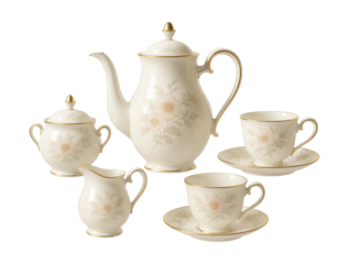 Elegant bone china coffee set, perfect for formal gatherings in upscale dining areas.