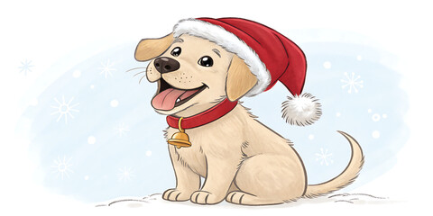 Cute Dog Wearing Santa Claus Hat on Colorful Background