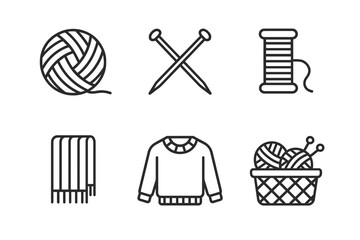 Fototapeta premium Set of knitting and sewing icons featuring yarn, needles, sweater, and thread