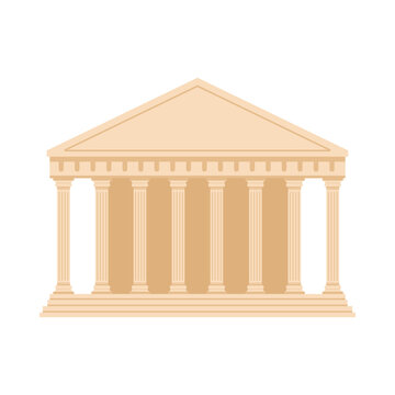 Flat isolated drawing of a classical Greek temple with columns and pediment vector illustration