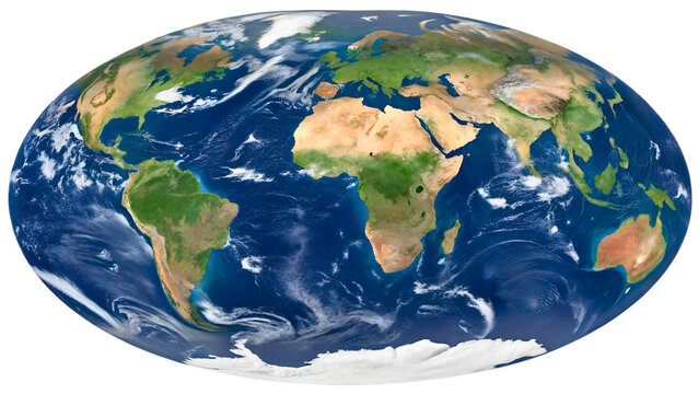 High resolution satellite image of Earth. Panoramic planet map with texture surface. World map, Earth flat view on white background or Detailed global world physical map illustration.