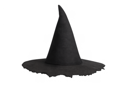 Black pointed witch hat for halloween celebration and magic costume party, evoking mystery, sorcery, and witchcraft - Powered by Adobe