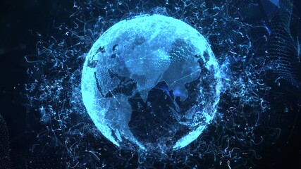 Futuristic Digital Globe Animation – Blue Technology Earth Data Network Background - Powered by Adobe