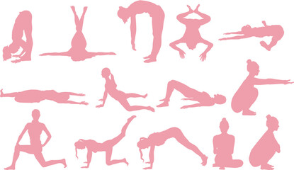 ダイエットする女性のイラスト(ストレッチ)セット