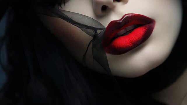 beautiful red female lips in halloween style animation