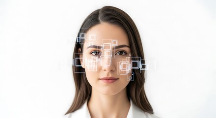 Facial Recognition Technology Scanning Womans Face for Identification.