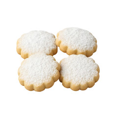 Shortbread cookies with powdered sugar topping isolated transparent background.