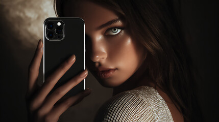 スマートフォンを持つ女性のポートレート