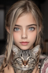 少女と猫のポートレート