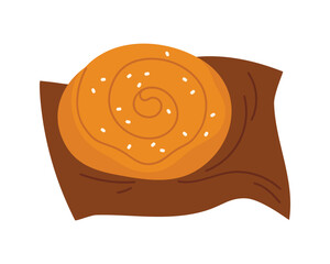 Traditional Danish cinnamon roll pastry isolated on white background with simple flat style vector illustration