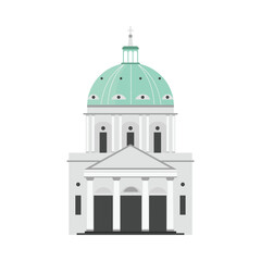 Minimalist isolated vector of Denmark’s Marble Church with green dome and neoclassical architecture vector illustration