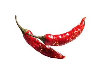 Two vibrant red chili peppers, speckled with seeds, on a black background