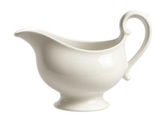 Elegant porcelain gravy boat with a stylish handle for serving sauces.