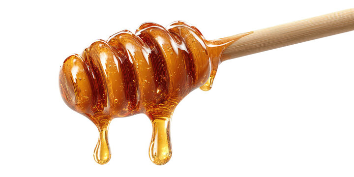 Golden honey dripping from a wooden dipper (2)
