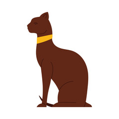 Elegant brown Egyptian cat with gold collar isolated on white background vector illustration