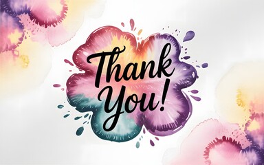Colorful watercolor splash with handwritten thank you message