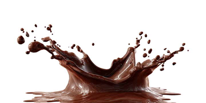 Rich chocolate liquid splashing upwards, forming a crown shape